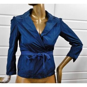 Lanvin Paris Navy Blue Polyester Belted Windbreaker Jacket sz 34‎